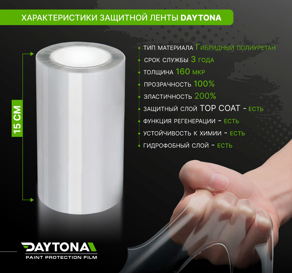 Защитная лента гибридный полиуретан DAYTONA PPF H300 ширина 15см (длина 10 м)